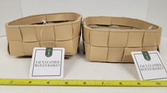 Set of 2 Small Faux Leather Woven Storage Baskets 5.5″ x 5.5″ x 3″