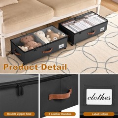 Under Bed Storage Containers with Wheels 9.5 inches inch height, Black