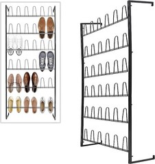 Wall Mounted Black Metal 36 Hook Shoe Rack / 18 Pair Entryway Shoe Storage Stand