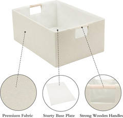 Beige Foldable Storage Cubes with Wooden Handles – 2 Pack Organizer Bins