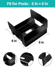 6 PCS 6×6 Black Galvanized Post Base Steel Inter 5.5×5.5 Wood to Concrete Adj…