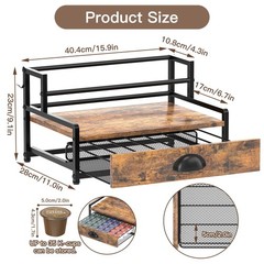 Coffee Syrup Rack Organizer, 4.3″D x 15.9″W x 9.1″H, 2tier & Rustic Brown