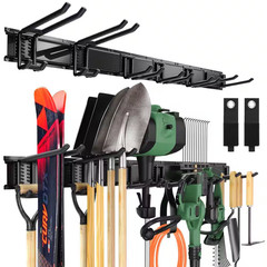66 In. Black Metal Adjustable Heavy Duty Garage Tool Organizer Wall Rack with Ho