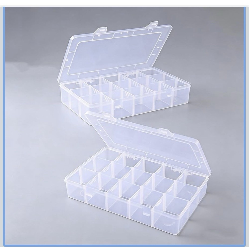 Plastic Organizer Box with Dividers, 15 Large Grids, 2 Pack Clear Compartment