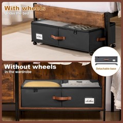 Under Bed Storage Containers with Wheels 9.5 inches inch height, Black