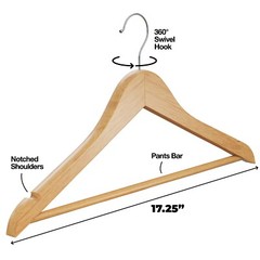 30 Pack Natural Solid Wood Clothes Hangers