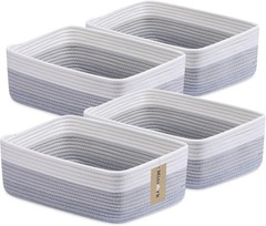 Large Shallow Organizing Baskets 15x11x5.1 Inches Rope Woven Storage Bins