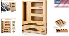 Kitchen Storage Bag Organizer with Foil Wrap Dispenser 6 in 1 Bamboo