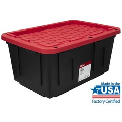 (Pack of 4) Hyper Tough 27 Gallon Large Storage Bin with Snap Lid, Black and Red