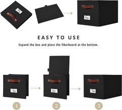 Large Black Fabric Storage Bins with Labels & Handles – 4 Pack
