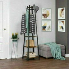 Contemporary Coat Stand Hall Trees Free Standing Coat Rack with 3 Shelves ＆ Hook