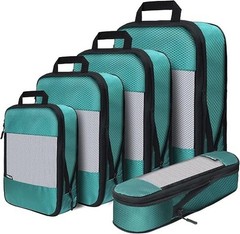 Compression Packing Cubes for Travel,5 Set of Packing Cubes for Blue/Green NEW