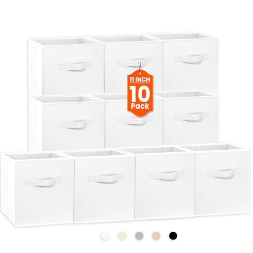 Storage Cubes, 11 Inch Cube Storage Bins for Shelves 10 Pack – 11 inches White