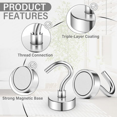 100 Pcs Magnetic Hooks 30LB Heavy Duty Neodymium Magnet Hooks with Rubber Tip, S