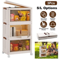 3pcs Collapsible Stackable Storage Bins Closet Organizer Plastic Container Box