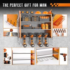 Garage Tool Organizer with 4 Tier,Drill Holder Wall Mount,Heavy Duty Rack with H