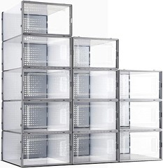 12 pc Foldable Shoe Box Stackable Clear 13.2×9.1×5.5in Shoe Storage Box Size ＜10