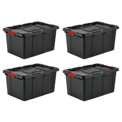 Sterilite 27 Gal Industrial Tote Stackable Storage Bin with Latching Lid, 4 Pack