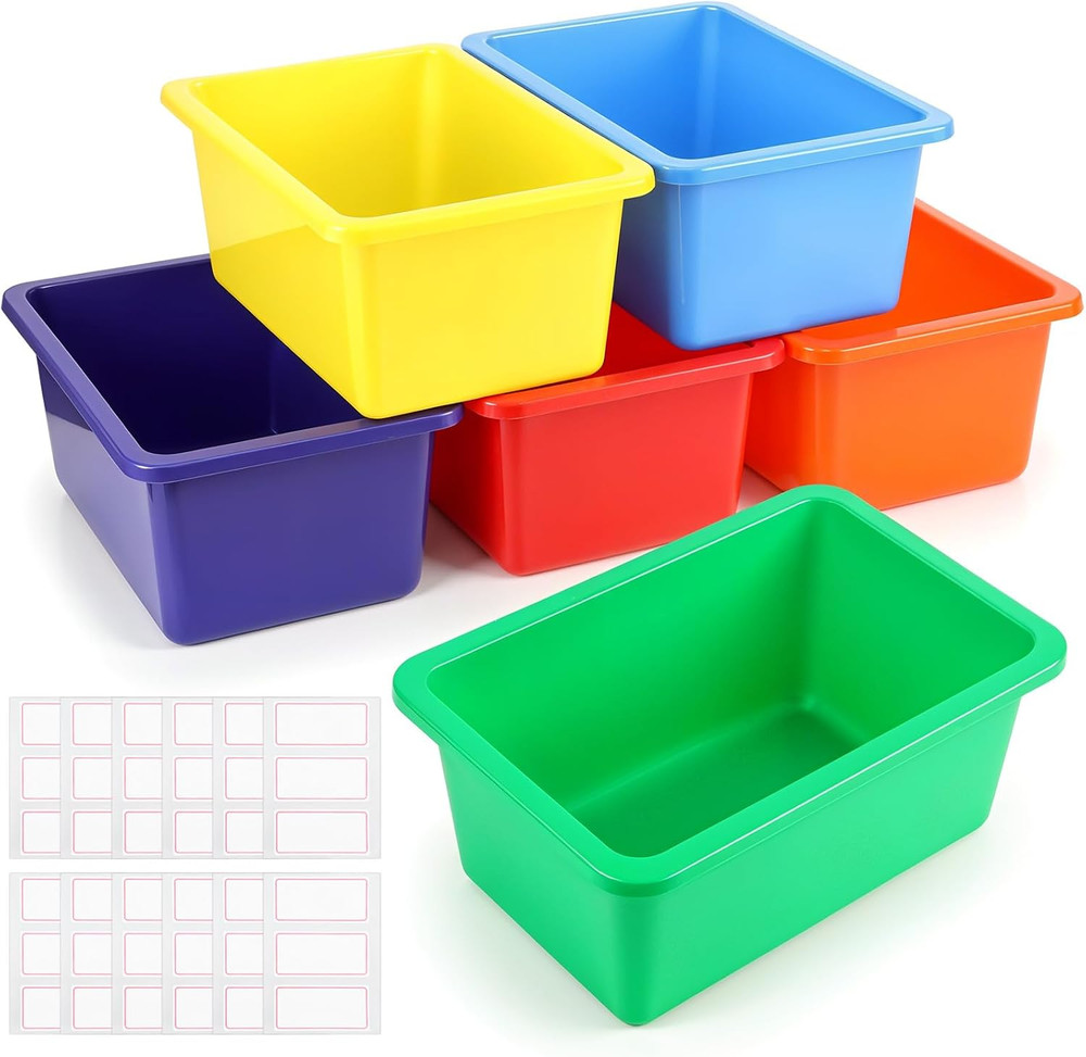 Colorful 6PCS Stackable Storage Bins with Labels for Toys & Organizing