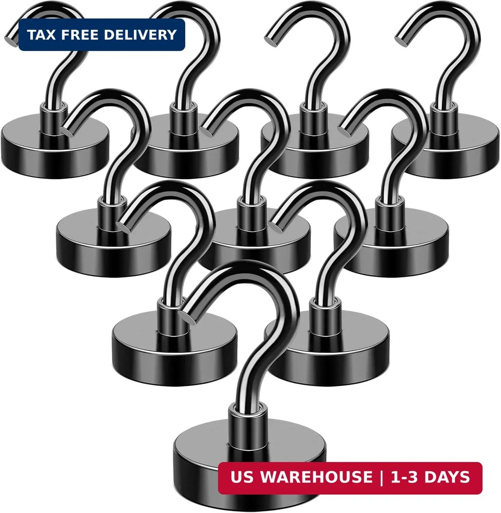 MIKEDE Magnetic Hooks, 50Lbs Strong Neodymium Black Magnet Hook for Hanging, Hea