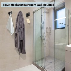 Contemporary Matte Towel Hooks for Bathroom or Kitchen – 2 Pack Stainless Steel