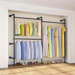 P2 Industrial Pipe Clothes Rack, Wall Mounted Open Closet System with 3 Hangi…