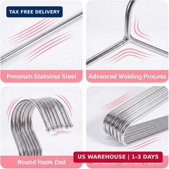 30Pack Heavy Duty Metal Coat Hangers, 16.5 in Stainless Steel Wire Hangers with