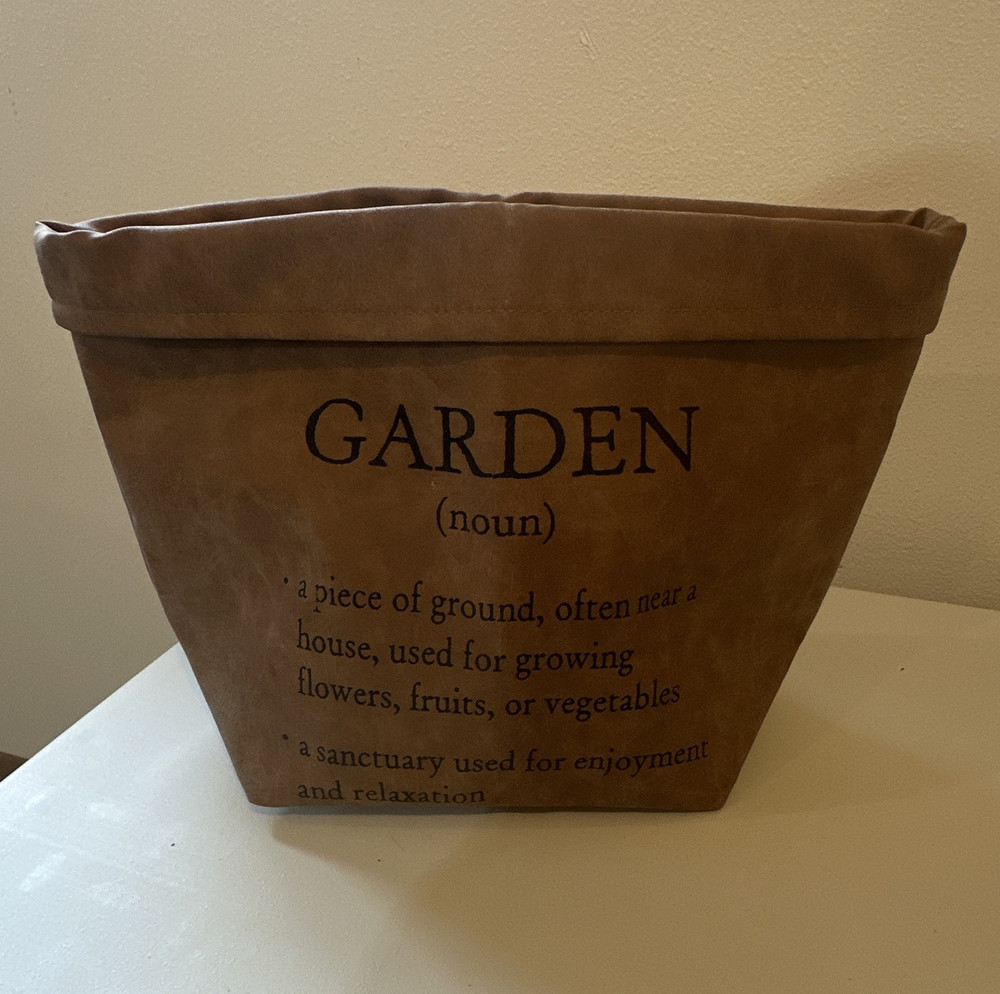 Foldable Brown Faux Leather Storage Bin Basket w/ Garden Text/flower pot cover