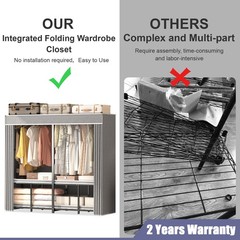 59″ Portable Heavy Duty Metal Closet Foldable Covered Clothes Rack with Cover