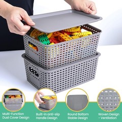 Plastic Storage Baskets with Lid-Plastic Storage Containers Stackable Storage…
