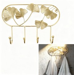 Golden Ginkgo Leaf Wall Hook Metal Decorative Iron Entryway 9.5×6.7 Inch