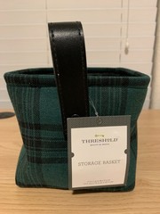 Threshold storage basket, Green Plaid Holiday Pattern, 7″ L x 6″ W x 5″ H, New