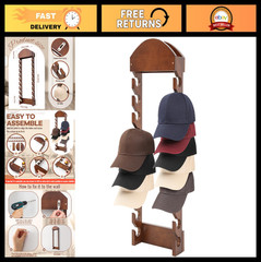 Wall Mounted Wooden Hat Rack for Baseball Caps – 20 Slot Vertical Organizer