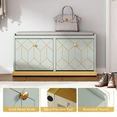 Shoe Storage Cabinet with Bench 2 Flip Drawers Shoe Rack Storage Organizer Green