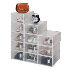 Shoe Storage Boxes 12 Pack Clear Plastic Stackable – White