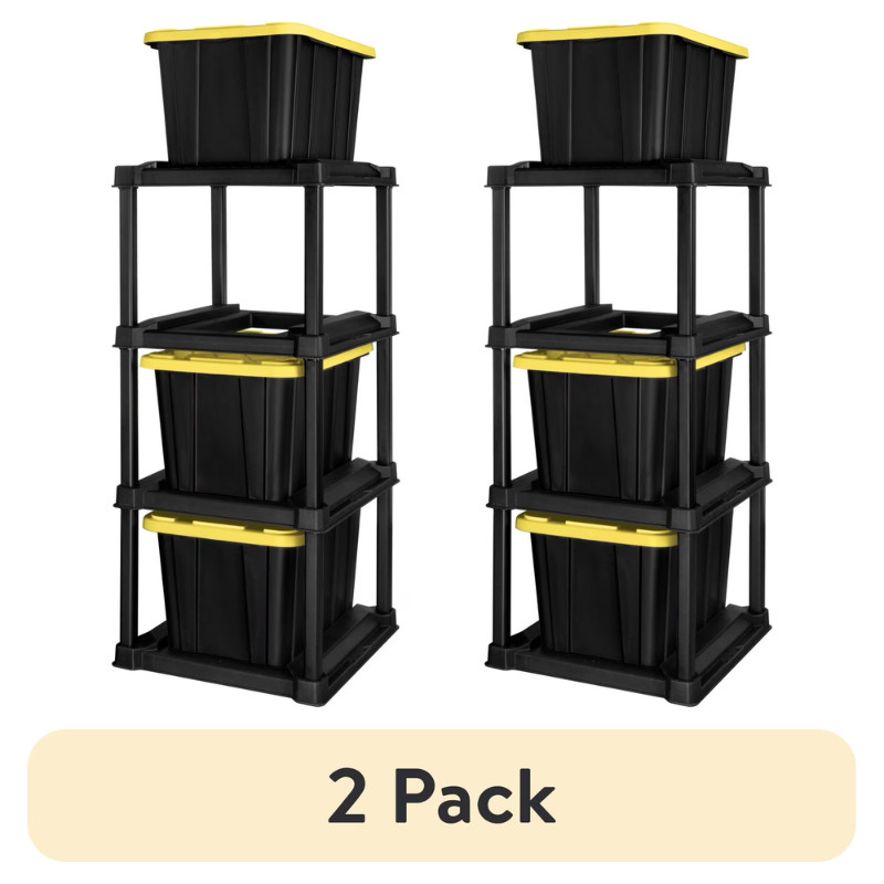 2 Pack 4-Tier Storage Tote Rack for 27 Gallon Bins Black