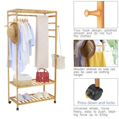 Bamboo Clothes Rail Scarf Cart Hanging Garment Coat Rack w 3 Tier Storage Shelf