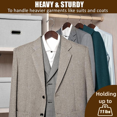 6 Pack Walnut Wide Shoulder Wooden Suit Hangers, Wood Coat Hangers with Non Slip