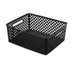 Medium Black Decorative Plastic Storage Basket, 14 in x 11.5 in x 5.3 in