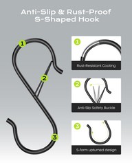10 Pack Heavy Duty S Hooks with Safety Buckle, 3.66 Inch Anti-Drop Metal