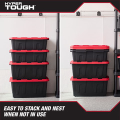 Hyper Tough 17 Gallon Medium Storage Bin with Snap Lid Black and Red Heavy Duty
