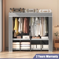 59″ Portable Heavy Duty Metal Closet Foldable Covered Clothes Rack with Cover