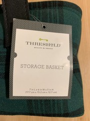 Threshold storage basket, Green Plaid Holiday Pattern, 7″ L x 6″ W x 5″ H, New