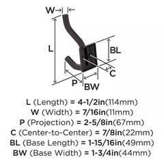 Aliso 4-1/2 In. L Oil Rubbed Bronze Double Prong Wall Hook