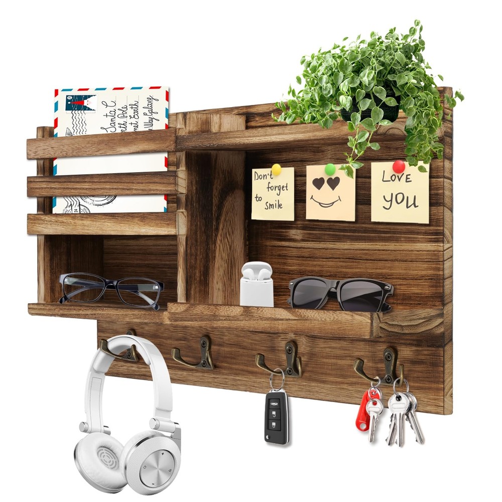 Eryvik Key Holder Wall Mount | Solid Wood Organizer | 8 Hooks