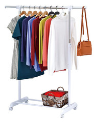 Heavy Clothes Hanger Adjustable Height Rolling Garment Rack Metal Chrome White