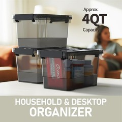 Black Plastic Storage Latch Bins, 8 Pack Clear Plastic Handle Box with Lids a…