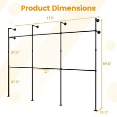 Industrial Pipe Clothing Rack, Wall Mounted Heavy-Duty Metal Garment Organizer