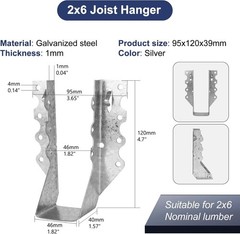 Joist Hangers 2×6 Galvanized Steel Face Mount Deck Framing Bracket 6 Pcs Robust