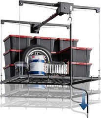 Overhead Garage Storage Rack Adjustable 4×4 ft Ceiling Mounted with Safety Lock